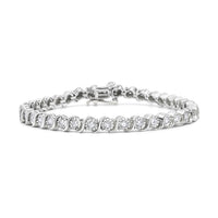14K Rose Gold Plated .925 Sterling Silver 1/4 Cttw Diamond Round Miracle Plate and "S" Link Tennis Bracelet (I-J Color, I2- I3 Clarity) - 7"