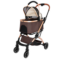 Pet Stroller for Dogs and Cats, 2-in-1 Detachable Foldable 4 Wheels Pet Stroller, Quick One-Hand Fold, Storage Basket, D