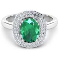 1.97 Carat Genuine Zambian Emerald  and White Diamond 14K White Gold Ring