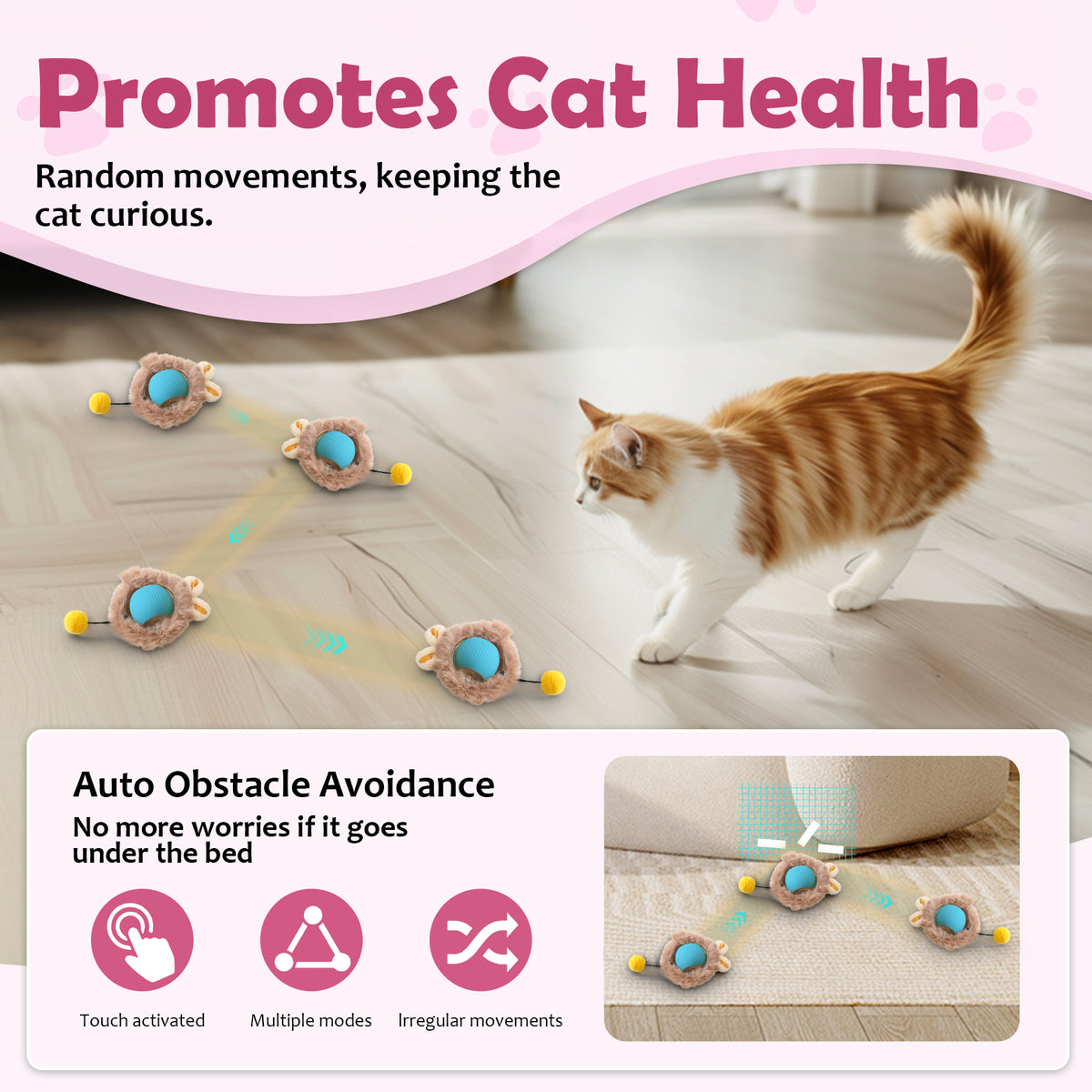 Interactive Toys Ball For Cats, Dog,Agile Moving Cat Ball ,Motion Activated Automatic Moving Ball With Lights,with Fluff