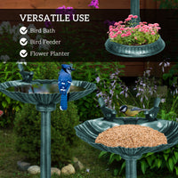 32" Antique Bird Bath Decorative Birdbath Bird Feeder Bowl with Planter Pedestal and Bird Statues, Verdigris