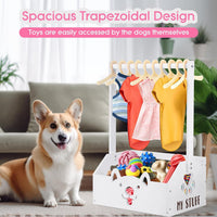 Dog Storage Organizer Wooden Closet Toy Bin Clothes Rack Hangers Pink/White