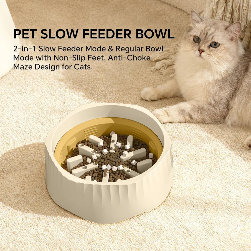 White Dual-purpose Slow Food Bowl, Fast&slow Food Can Be Freely Switched To Adapt To Different Pet Eating Habits, Cross-