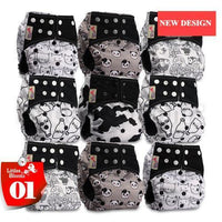 Modern 9/6PCS Set Bamboo Charcoal Washable Real Cloth Pocket NappiesFor Baby Boys and Girls Diaper Set In Modern Design - BIG FRENCHIES