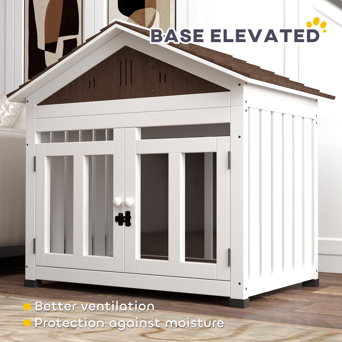 40"L Wooden Dog House Outdoor Indoor for Small, Medium, Large Dogs, with Air Vents & Elevated Removable Floor