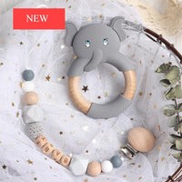 Modern Luxury Pacifier Clip Chain Beech Beads Silicone Elephant Pendant Baby Teething Nursing Clips Chain For Baby - BIG FRENCHIES