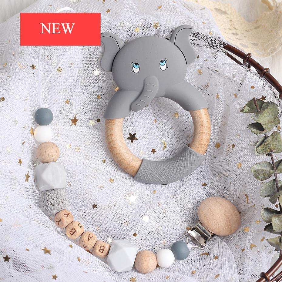 Modern Luxury Pacifier Clip Chain Beech Beads Silicone Elephant Pendant Baby Teething Nursing Clips Chain For Baby - BIG FRENCHIES