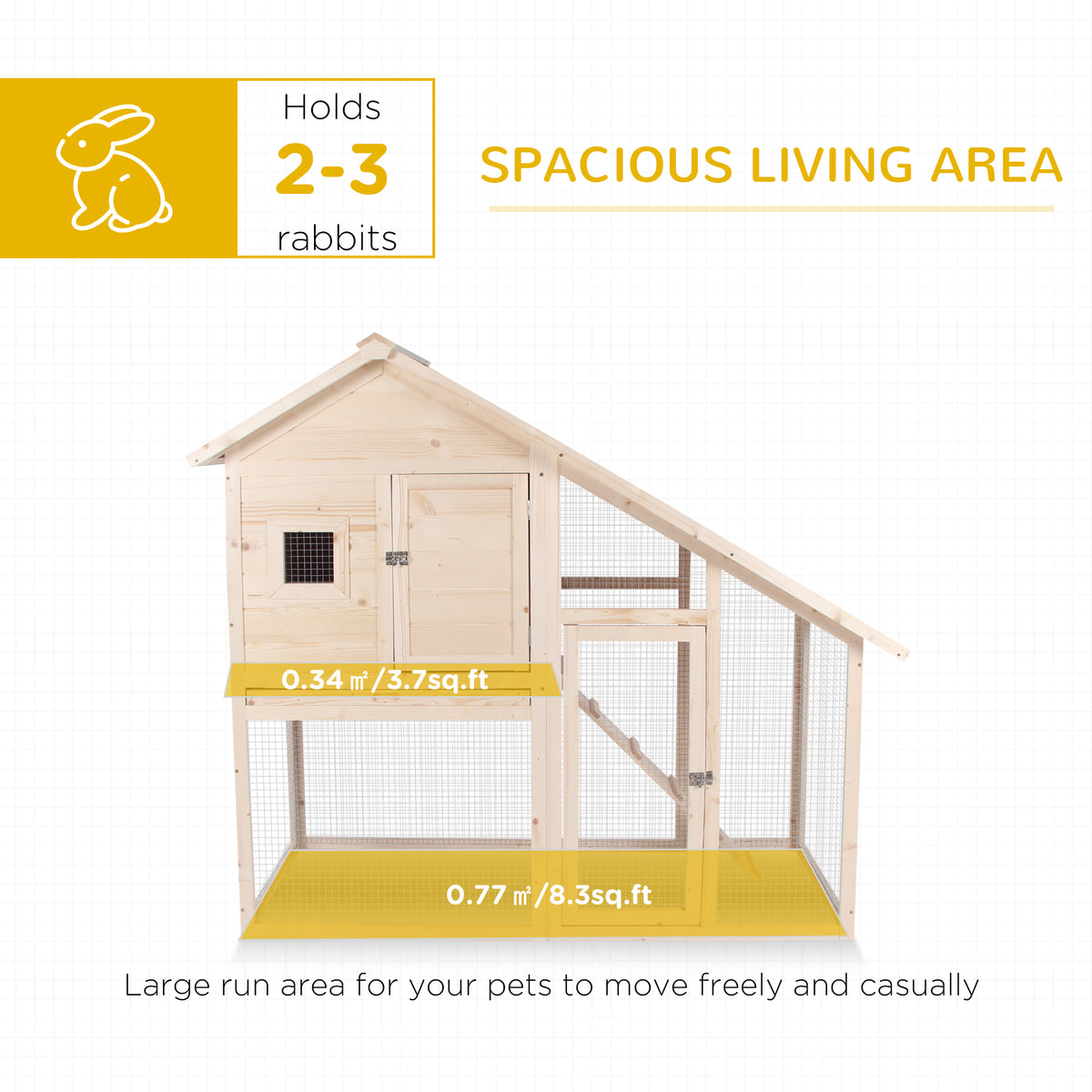 55" L 2-Tier Wooden Rabbit Hutch Bunny Cage