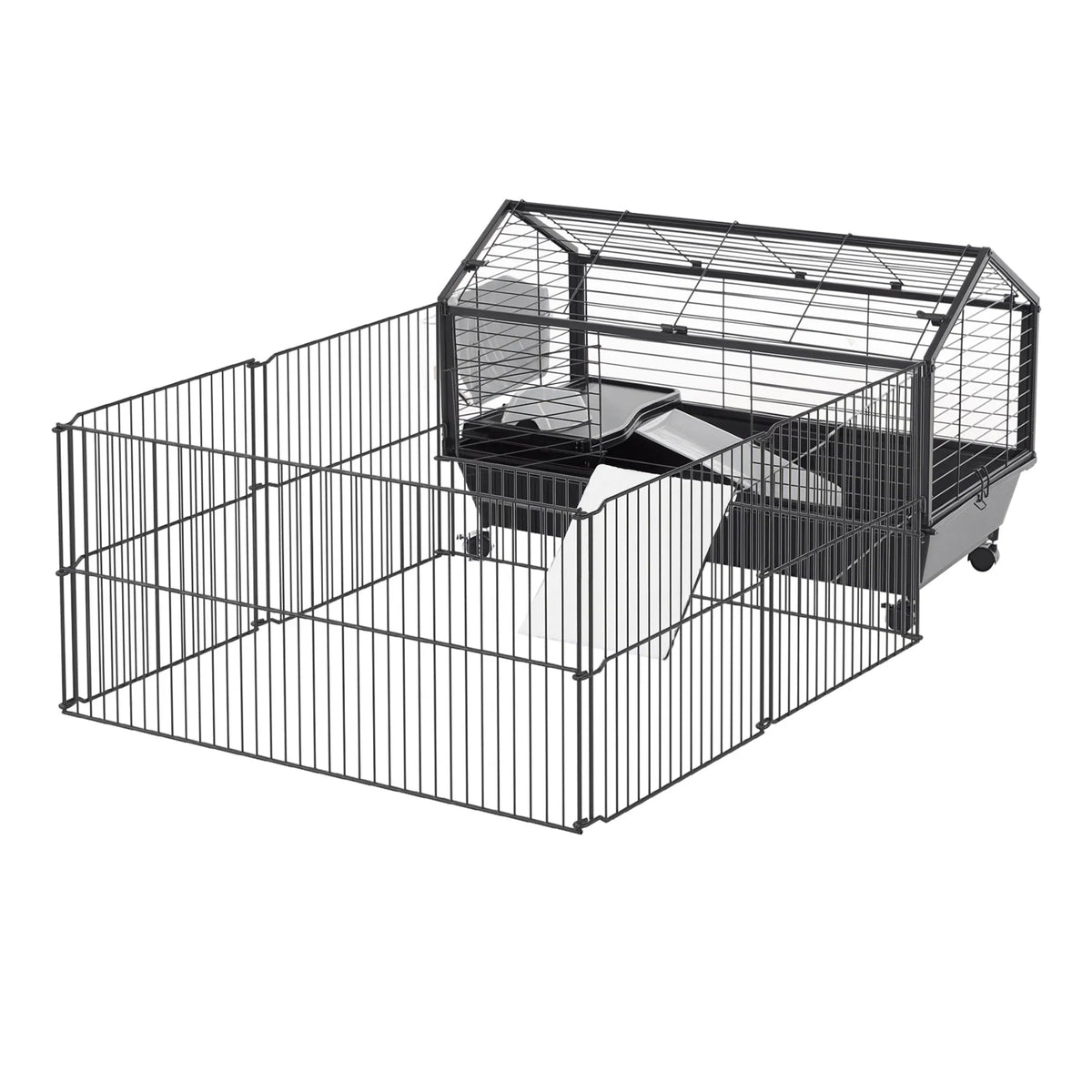Metal Small Animal Cage, Rabbit Cage for Guinea Pig Chinchilla Hedgehog Bunny with Removable Wheels and Foldable Detacha
