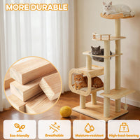 Modern Heavy-Duty No-Drill Cat Tree-Solid Wood Multi-Story Board, 4-Story Multi-Column Cat Tower, 57.9in For Multi-Cat H