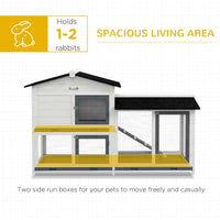 62" Rabbit Hutch, Wooden Bunny Hutch, Guinea Pig Cage, Small Animal Enclosure with Run Area, Removable Tray, Asphalt Roo