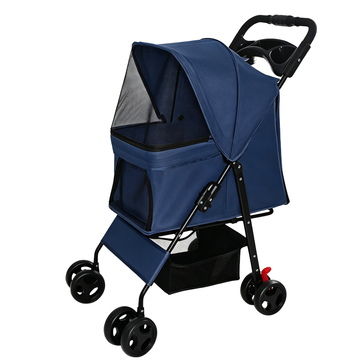 Foldable Pet Stroller for Small Dogs and Cats Under 28 lbs with Multi-Functional Tray, 2 Safety Leashes, Storage Basket 