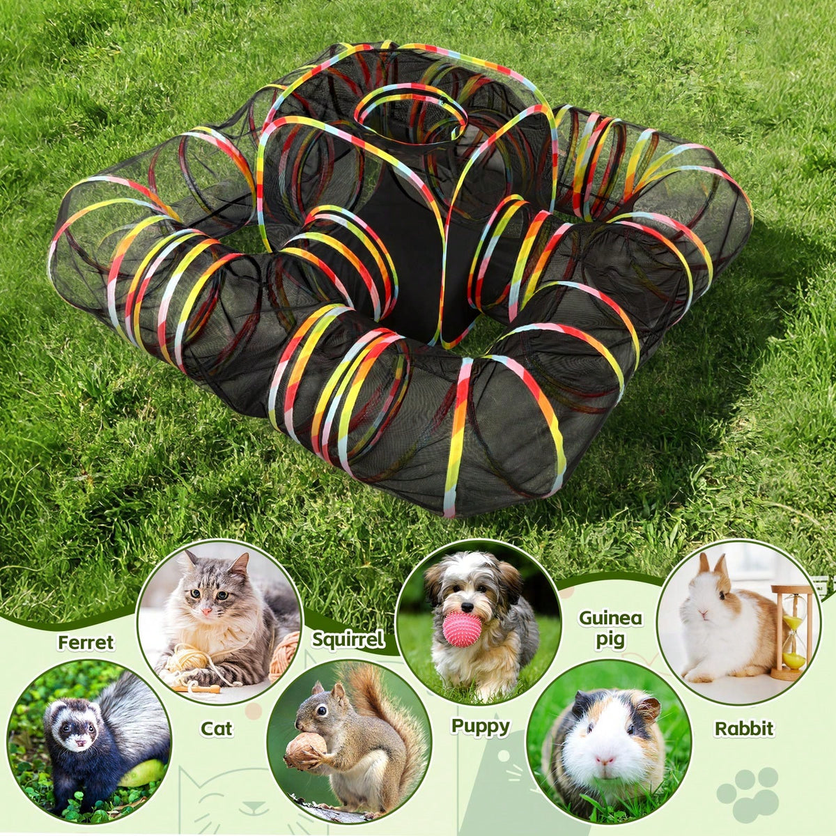 Outdoor Rainbow Cat Enclosure, 5 In 1 Portable Cat Tents For Outside Cage Free Outside Pet Enclosure Cat Tunnel Outdoor 