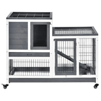 Wooden Rabbit Hutch Elevated Bunny Cage Indoor Small Animal Habitat With Enclosed Run With Wheels, Ramp, Removable Tray 