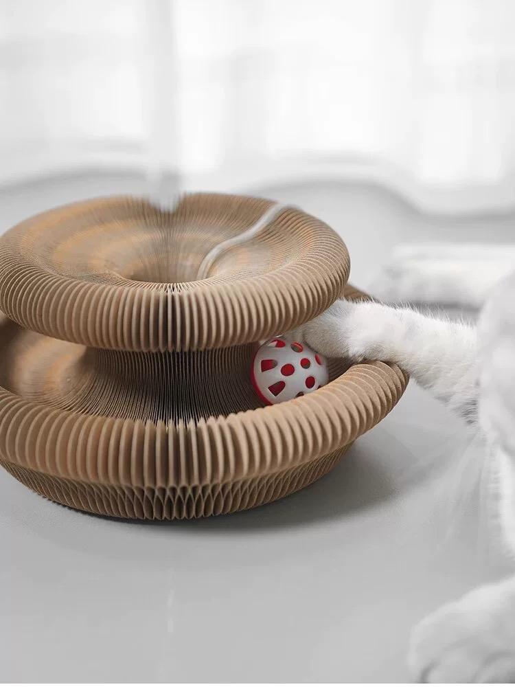 One-piece Cat Scratching Post, Accordion-style Folding Design, Wood Grain, Anti-scratch, Wear-resistant, Interactive Cat