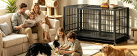Heavy Duty Dog Crate , Mobile Pet Kennel with Lockable Wheels & Rotary Twist-Latch, Indoor Outdoor Metal Cage with Perfo
