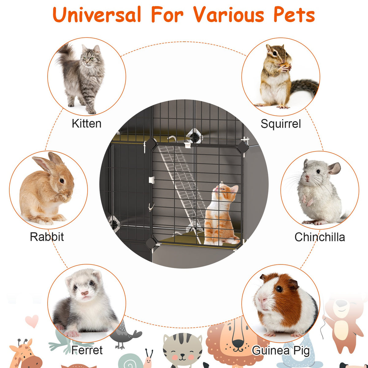 3 Tier Cat Cage Indoor With Litter Box Hammock Detachable Metal Wire Cat Kennel Cat House Cat Enclosure With Ladder For 