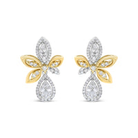14K White and Yellow Gold 1.00 Cttw Round Pave-Set Diamond Teardrop and Marquise Shape Drop Dangle Earrings (H-I Color, SI1-SI2 Clarity)