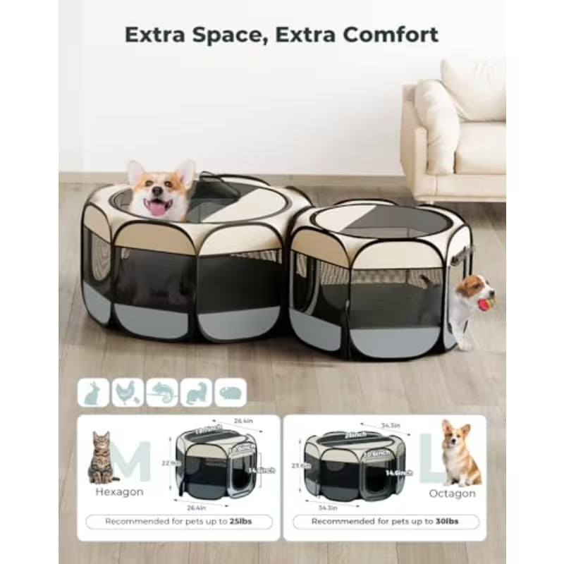 2-in-1 Pop Up Cat Playpen XLarge, Dog Puppy Pet Playpen, Indoor Outdoor Cats Enclosed, Cat Tent House Crate Cage, Portable & Foldable Playpen for Kittens(Connected or Separate)