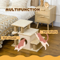 Cat Stairs Pet Steps for Couch Bed with Scratching Posts Condo Ball Toy, 23.6" x 15.7" x 26", Beige