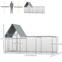 Walk In Chicken Run, Large Galvanized Chicken Coop, Hen Poultry House Cage, Rabbit Hutch Metal Enclosure with Water-Resi