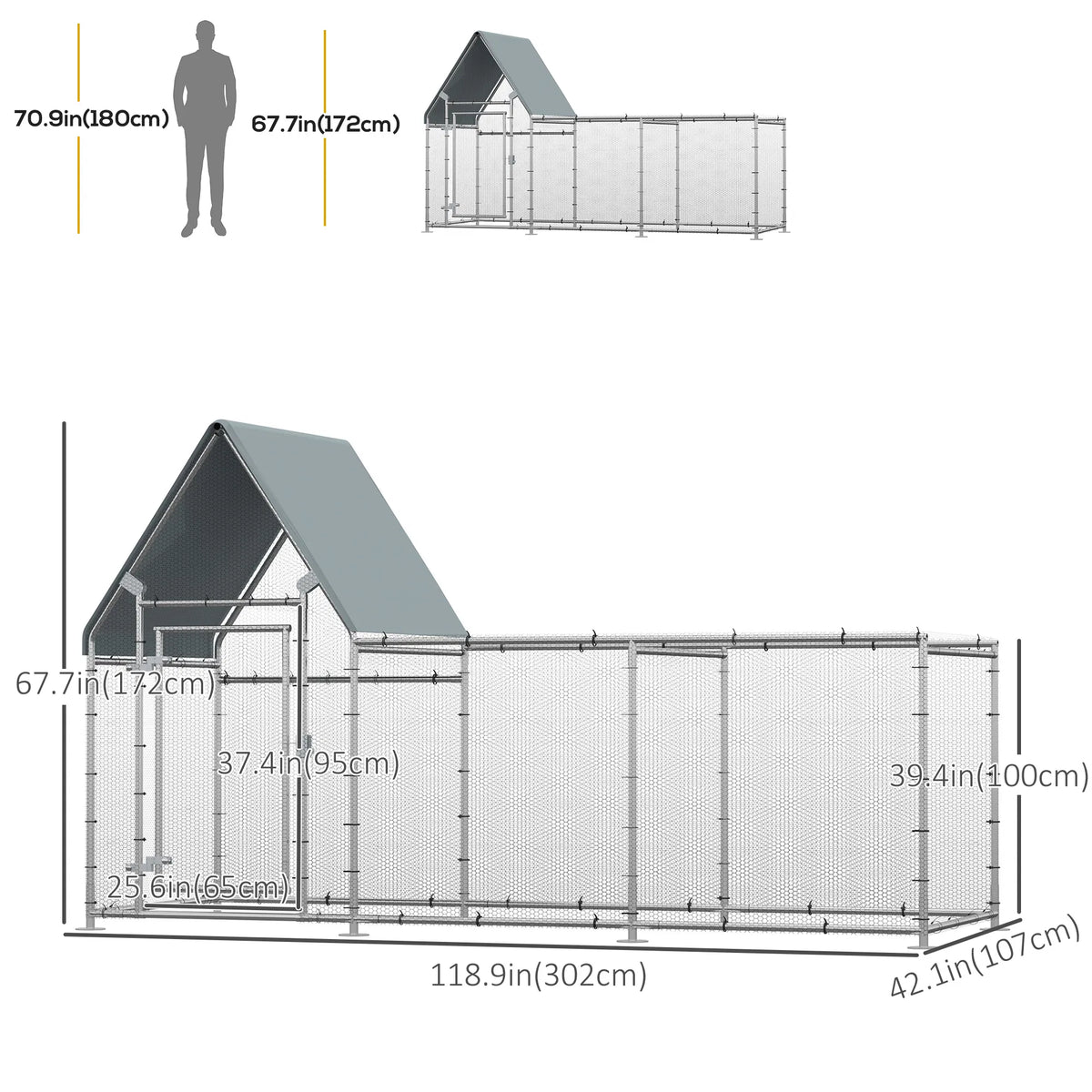 Walk In Chicken Run, Large Galvanized Chicken Coop, Hen Poultry House Cage, Rabbit Hutch Metal Enclosure with Water-Resi
