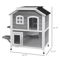 2-story Cat House Outdoor, Weatherproof Wooden Cat Enclosure for Feral Cats with Escape Door, Openable Roof, Jumping Pla