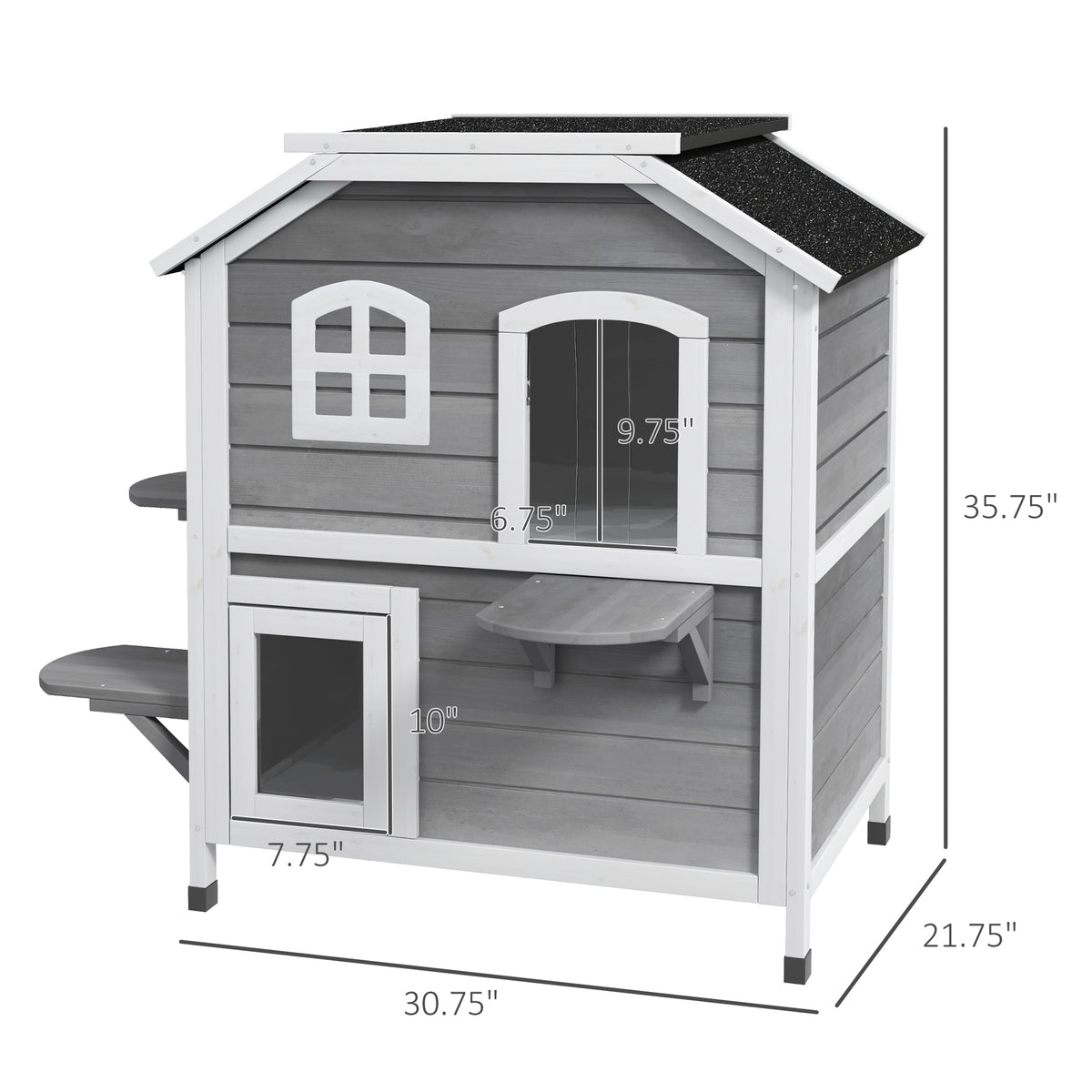 2-story Cat House Outdoor, Weatherproof Wooden Cat Enclosure for Feral Cats with Escape Door, Openable Roof, Jumping Pla