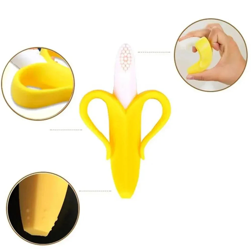 Baby Teether Toys Toddle Safe Banana Teething Ring Silicone Chew Dental Care Toothbrush Nursing Beads Gift For Infant - BIG FRENCHIES