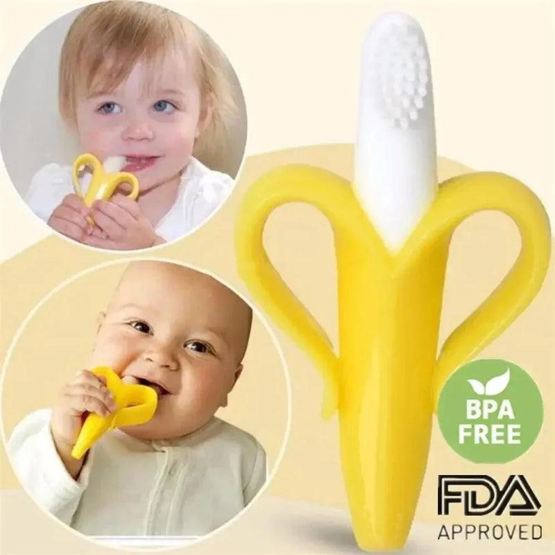 Baby Teether Toys Toddle Safe Banana Teething Ring Silicone Chew Dental Care Toothbrush Nursing Beads Gift For Infant - BIG FRENCHIES