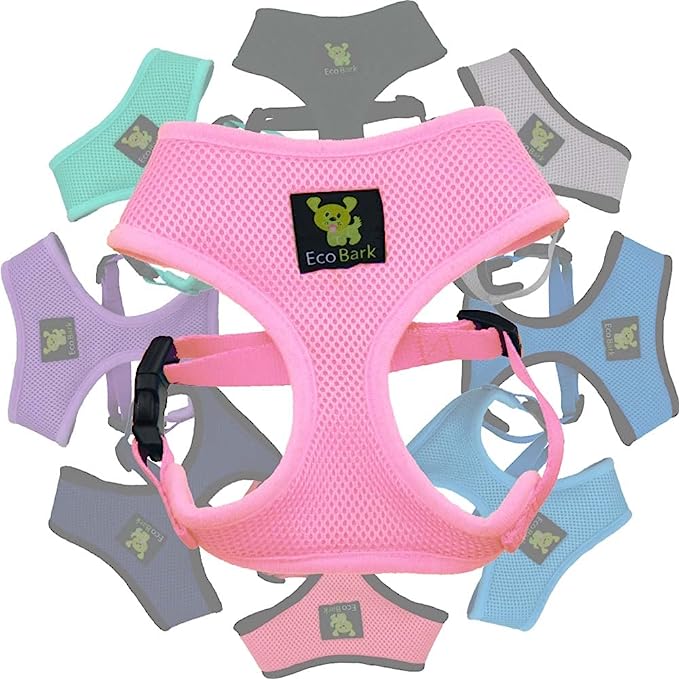 EcoBark Baby Pink Dog Harness- Over-the-Head Soft Mesh Halter Vest for Small to Medium Dogs and Puppies - BIG FRENCHIES