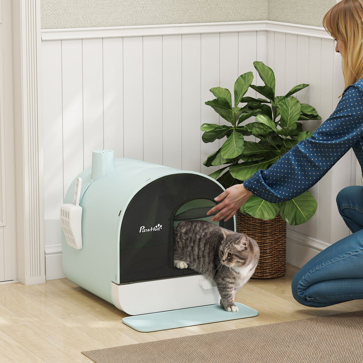 Fully Enclosed Cat Litter Box with Lid & Drawer Design, Covered Litter Box Anti-Leakage, Anti-Splashing, for Indoor Cats