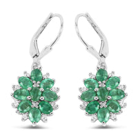3.04 Carat Genuine Zambian Emerald and White Zircon .925 Sterling Silver Earrings