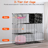 3-Tier Cat Cage Enclosure Indoor Cat Cage Playpen With Hammock Toy Ball Ladder DIY Iron Wire Cat House Kennels Crate For