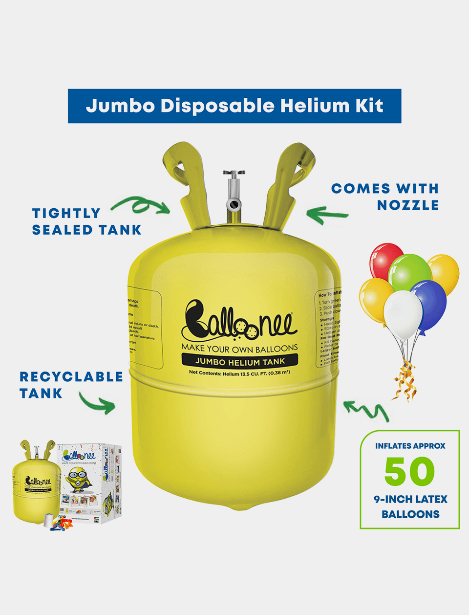 Balloonee Jumbo Disposable Helium Party Kit - Combo Pack of 4 - BIG FRENCHIES