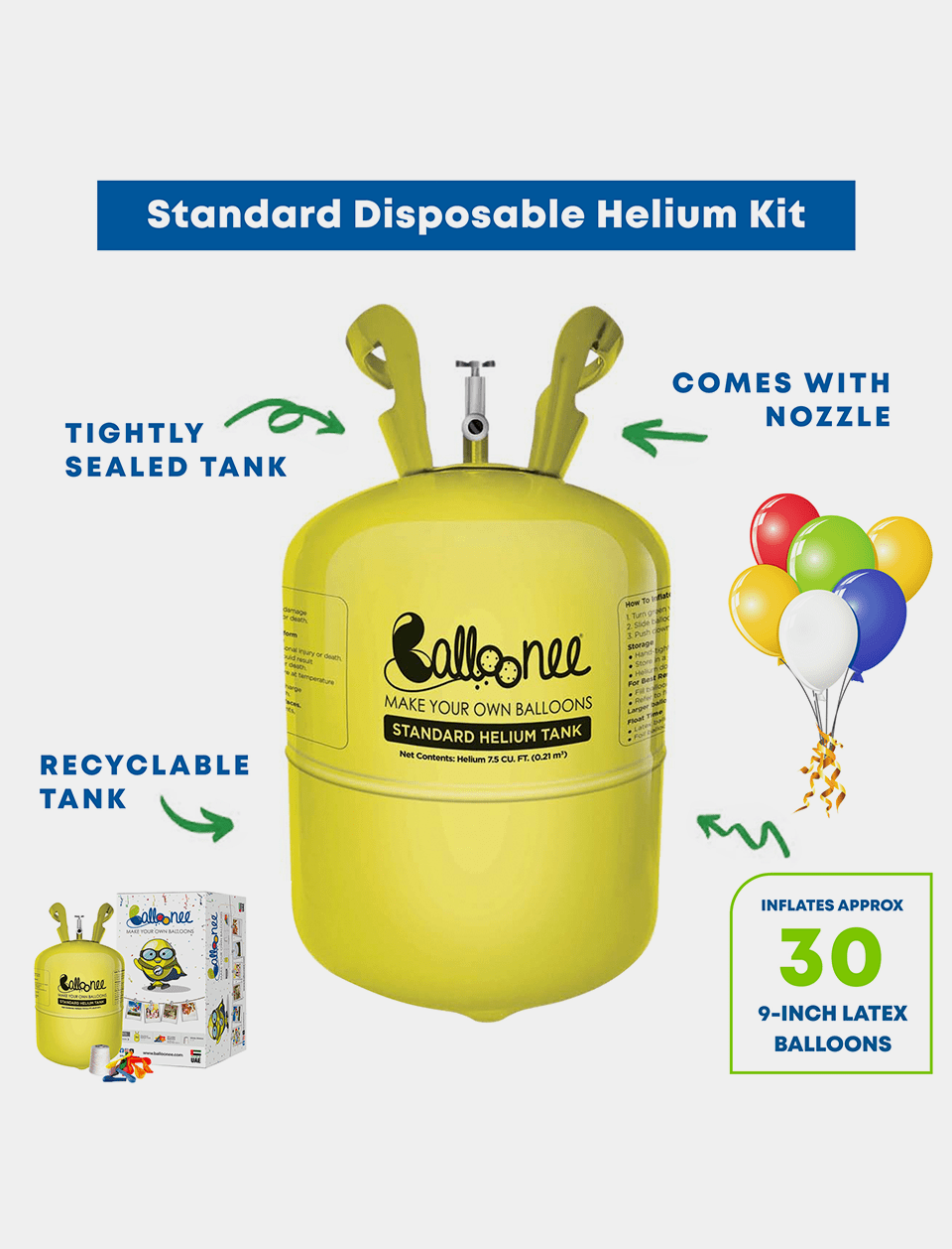 Balloonee Standard Disposable Helium Party Kit - BIG FRENCHIES