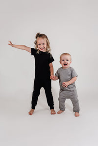 Black Bamboo Lyocell Zip Romper