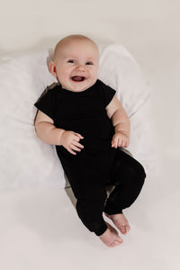 Black Bamboo Lyocell Zip Romper