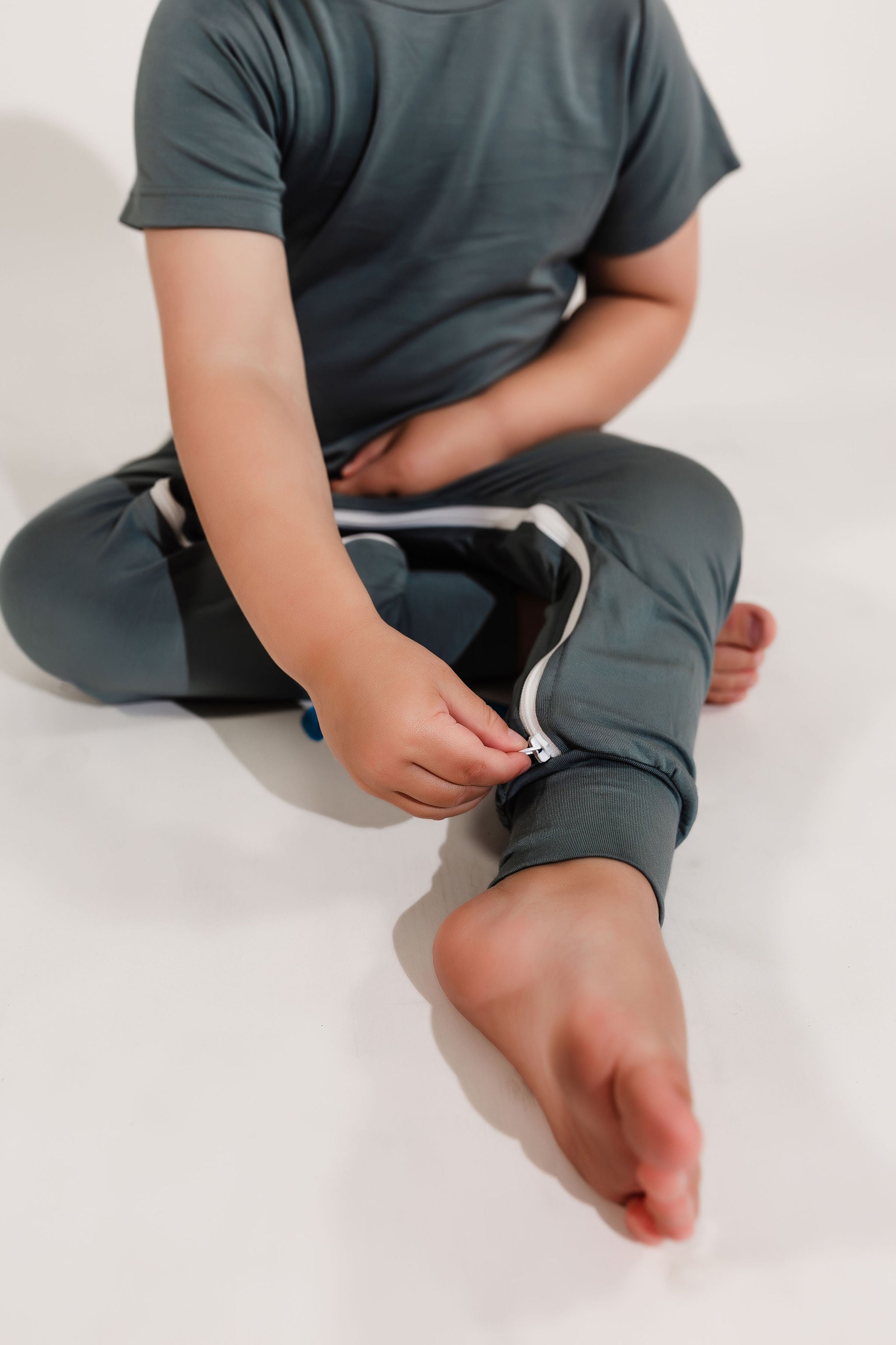 Deep Teal Bamboo Lyocell Zip Romper