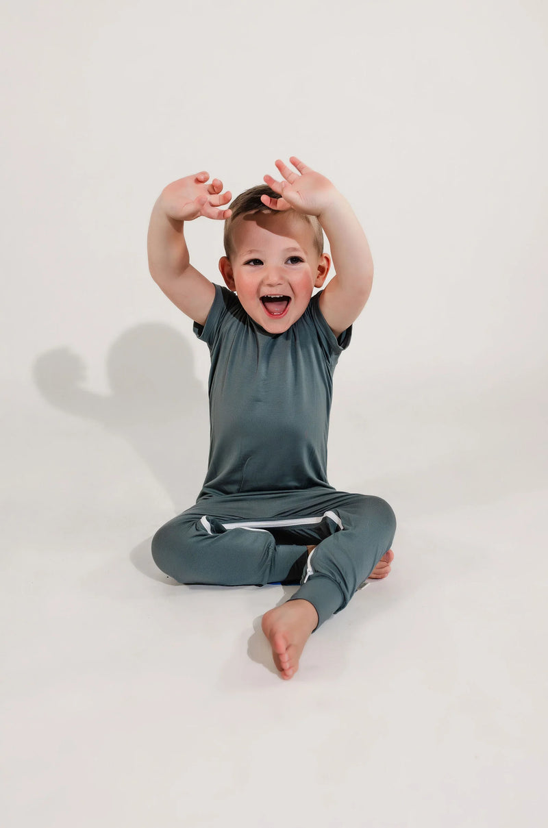 Deep Teal Bamboo Lyocell Zip Romper - BIG FRENCHIES