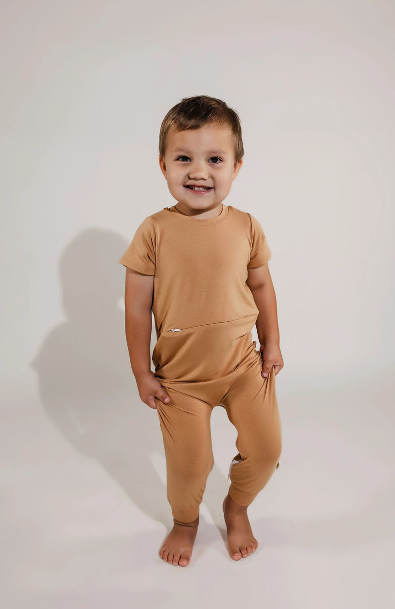 Camel Bamboo Lyocell Romper with G-Tube Access - BIG FRENCHIES