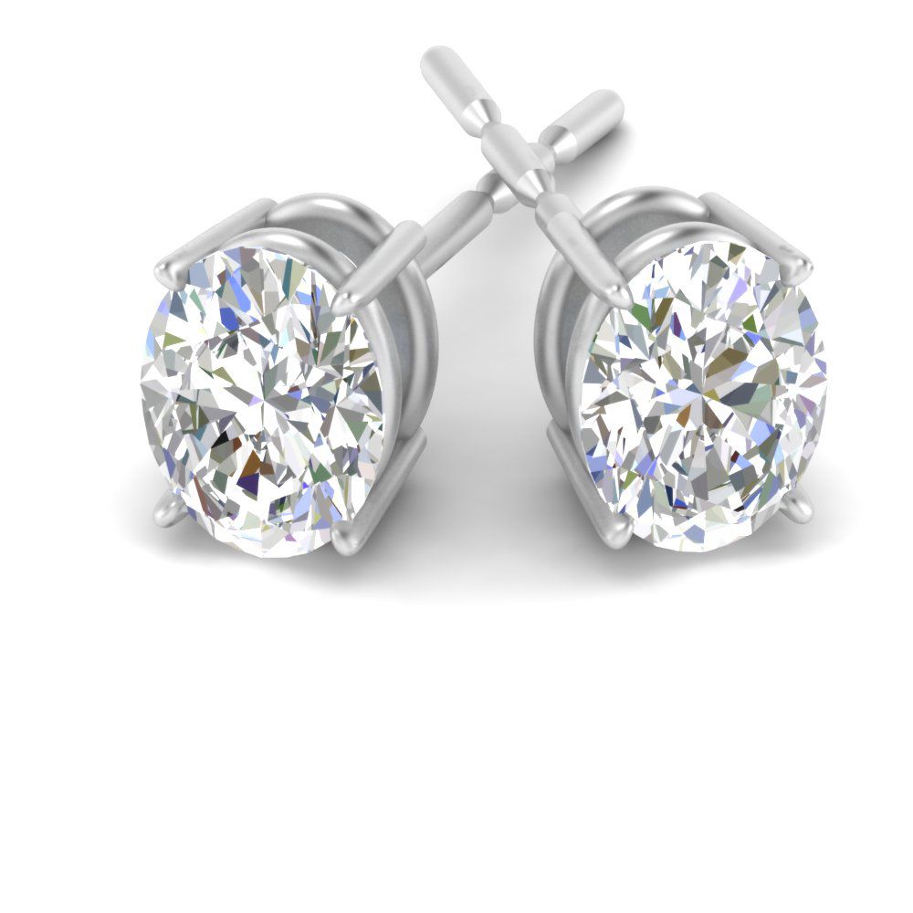 Classic Four Prong Oval Diamond Solitaire Stud Earrings (1.00 Ct - 10.00 Ct)