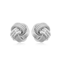14k White Gold Love Knot with Ridge Texture Earrings
