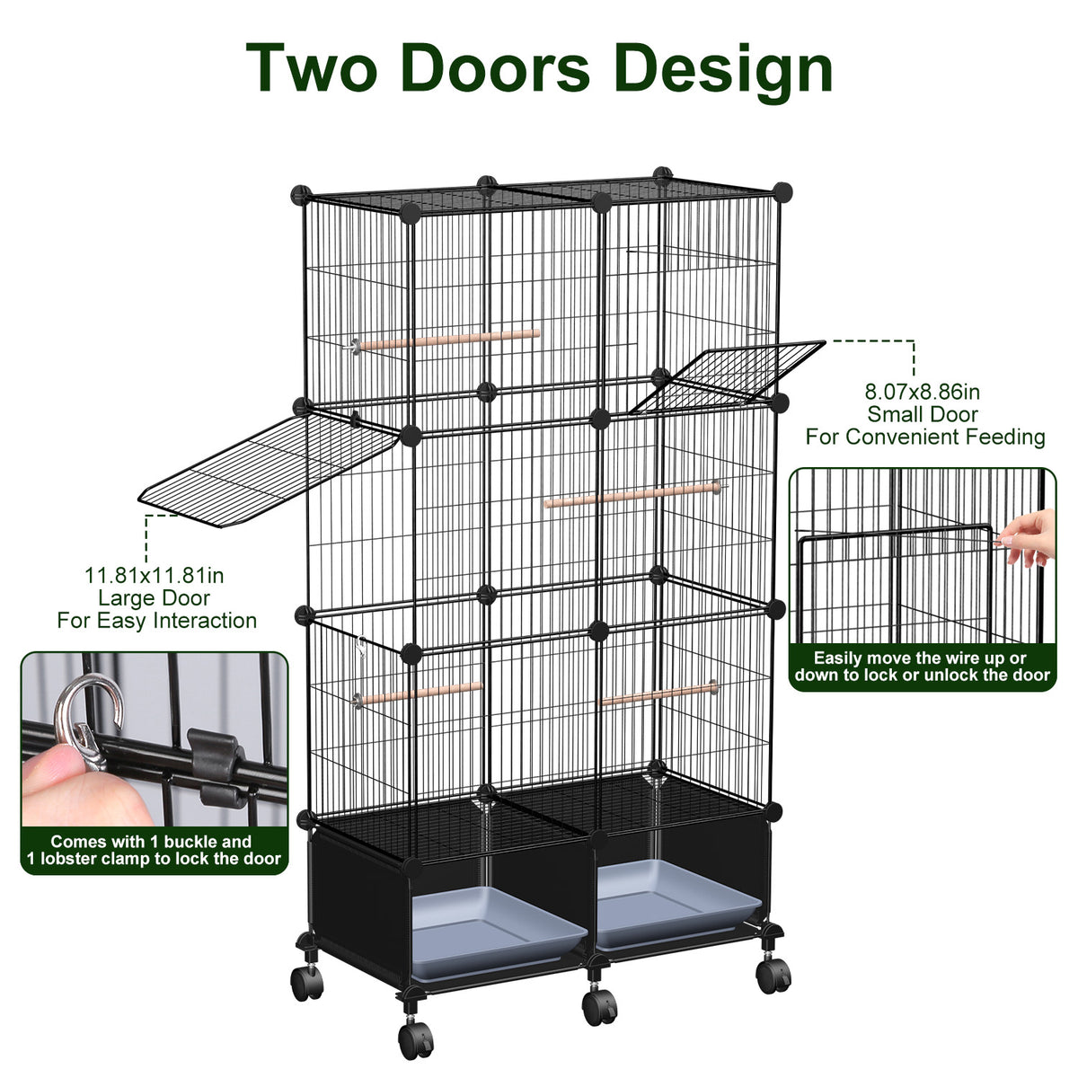 1Pc 46in Bird Cage Spacious Indoor Pet Bird House With 4 Wooden Perches 2 Slide-Out Tray 2 Water Bottle Feeder Lockable 