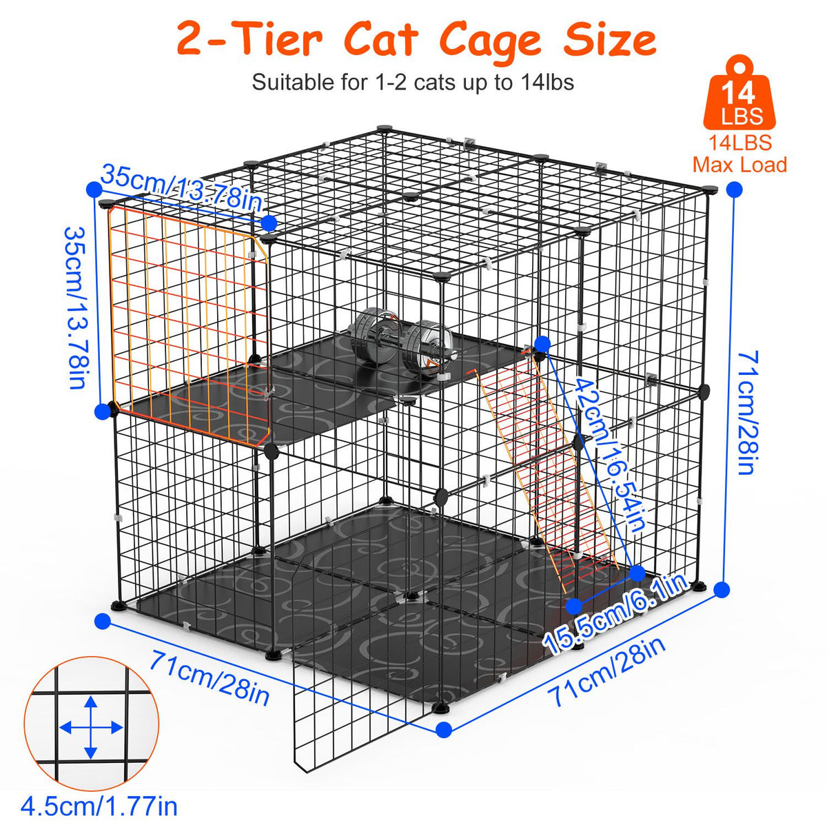 1Pc 2Tier Cat Cage Playpen Indoor Pet Enclosures Kitten Kennel House Detachable Cat Crate With Climbing Ladder 2 Doors F