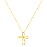 10K Yellow Gold Plated .925 Sterling Silver Diamond Accent Cross Ribbon 18" Pendant Necklace (I-J Color, I2-I3 Clarity)
