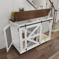 47.2 Mobile Dog Crate With Flip-Top Feeding Door, Dual-Access & 5 Caster System 2 Locking, Side Hooks - Multi-Functional