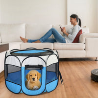 Pink-Blue Options -- 1Pc Portable Foldable Pet Tent Exercise Pen Kennel Removable Zipper Top And Bottom Water Resistant 