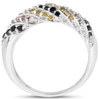0.63 Carat Genuine Champagne Diamond, Yellow Diamond & Black Diamond .925 Sterling Silver Ring