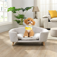 Elevated Dog Bed Frame for Small Dog, Corduroy Pet Couch Bed with Rubber Wood Legs and Supportive Foam, Beige , Easy Ass